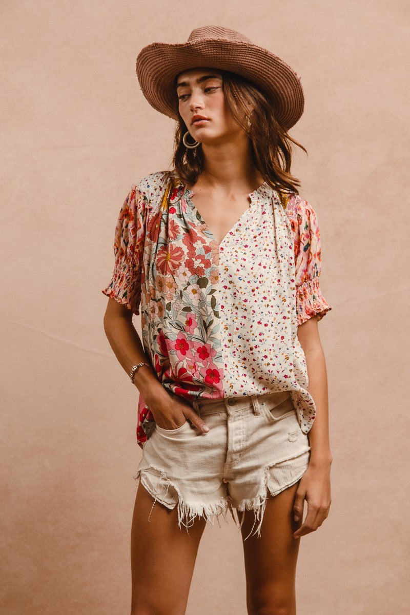 WOVEN PRINT MIX AND MATCH TOP - ROSE MIX