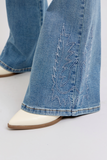 JUDY BLUE HIGH WAIST WESTERN EMBROIDERY DETAIL FLARE - MEDIUM STONE
