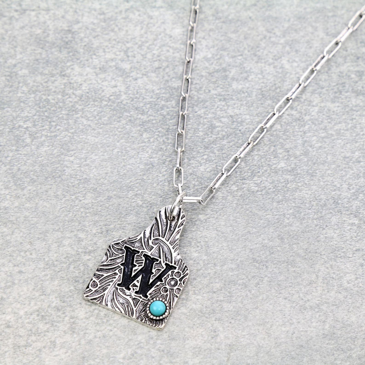 CATTLE TAG INITAL PENDANT SILVER NECKLACE