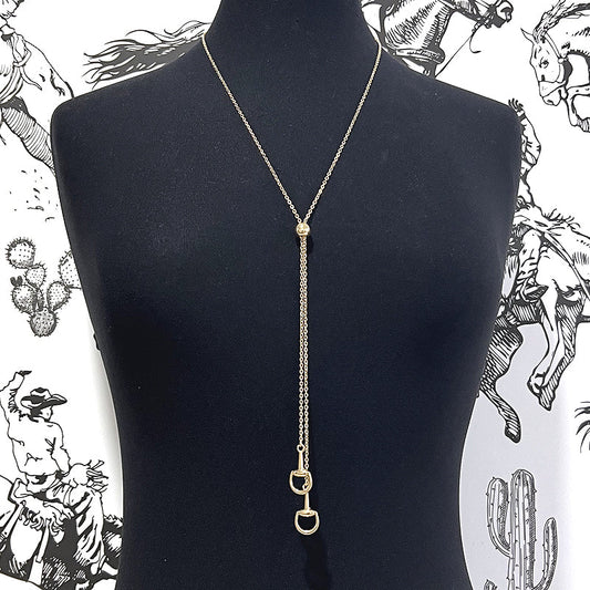 WESTERN HORSE BIT LARIAT NECKLACE - GOLD