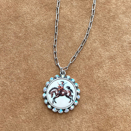 WESTERN COWGIRL RHINESTONE SILVER NECKLACE