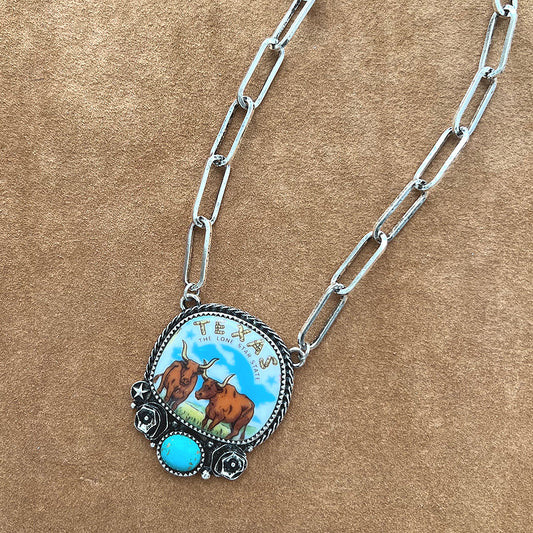 TEXAS THE LONE STAR STATE SILVER PENDANT NECKLACE