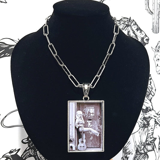 WESTERN BLACK WHITE DOLLY PORTRAIT NECKLACE
