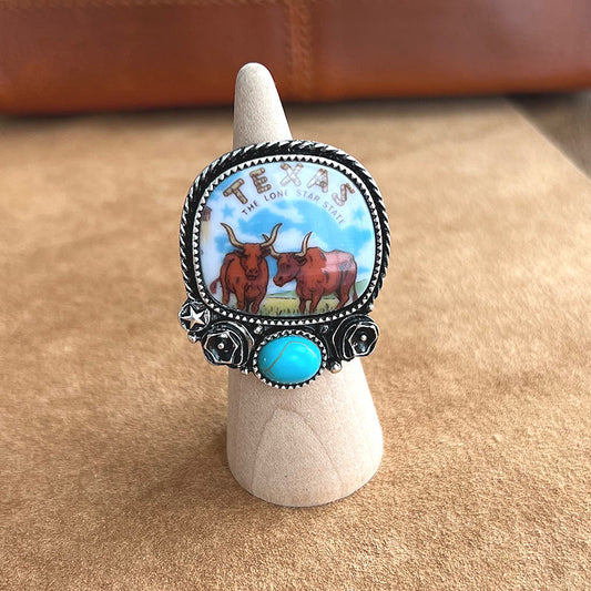 TEXAS THE LONE STAR STATE SILVER CONCHO RING