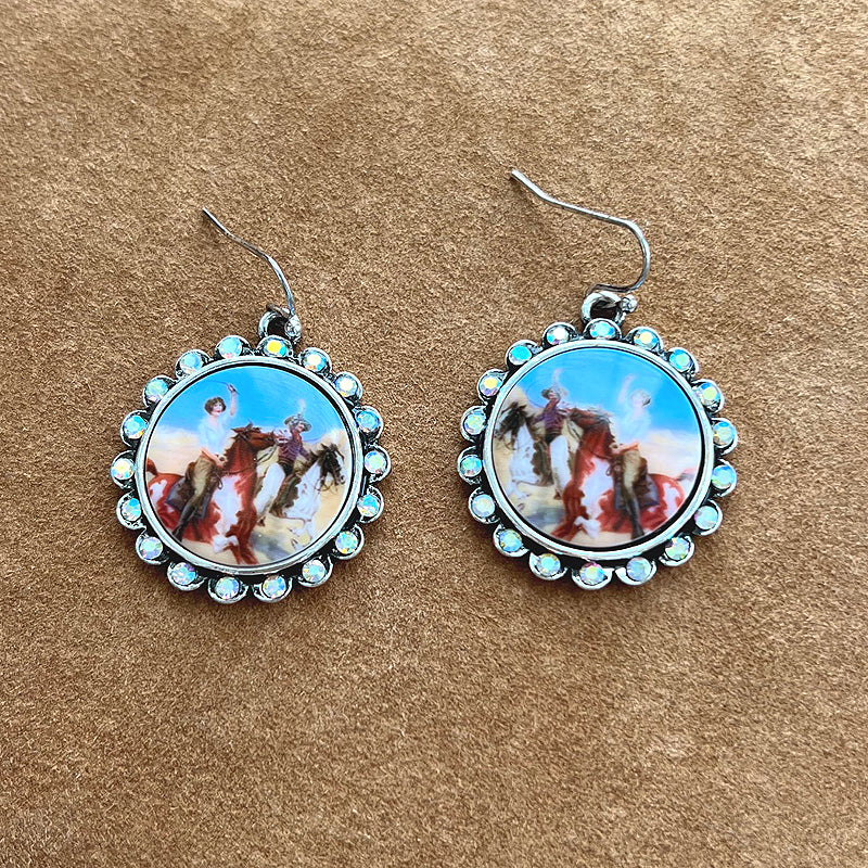VINTAGE COWGIRL RHINESTONE SILVER EARRINGS
