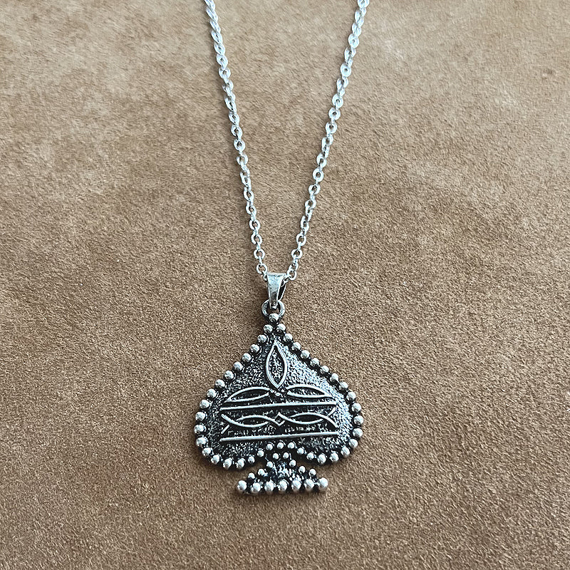 WESTERN BOOT STITCH ACE PENDANT SILVER NECKLACE