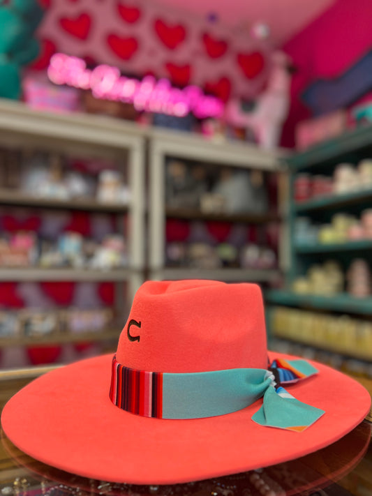 CHARLIE 1 HORSE INDIAN LODGE FELT HAT - CORAL