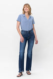 JUDY BLUE MID RISE NON DISTRESSED HEM BOOTCUT JEANS - DARK STONE