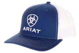 ARIAT MENS STACKED LOGO TRUCKER CAP - BLUE AND WHITE