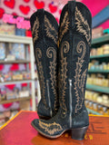 CORRAL WOMEN'S J TOE TALL EMBROIDERY BLACK SUEDE WESTERN BOOT - A4404