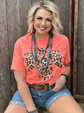 ELLA'S LEOPARD THUNDERBIRD TEE - HEATHER CORAL