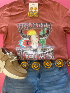 WANDER IN THE WEST SKULL WESTERN TEE - RUST