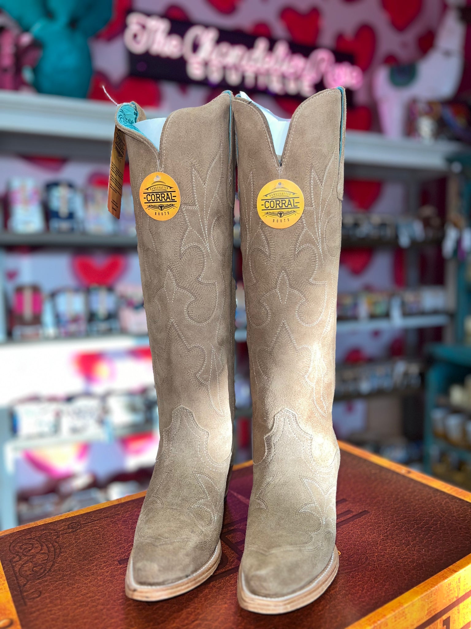 CORRAL WOMEN S SAND SUEDE EMBROIDERY TALL WESTERN BOOT A4438