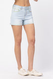 JUDY BLUE HEATHER MID RISE BLEACHED SPLATTERED SHORTS