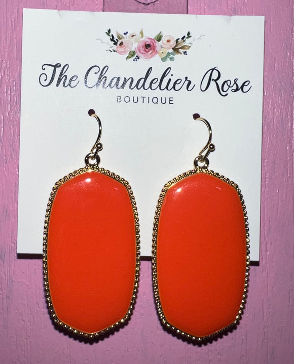 GOLD BACK DANGLE HOOP EARRINGS - ORANGE