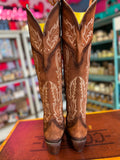 CORRAL WOMEN'S J TOE TALL EMBROIDERY COGNAC SUEDE WESTERN BOOT - A4405