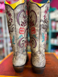 CORRAL WOMEN'S BROWN HORSE INLAY & EMBROIDERY IRIDESCENT COLLECTION WESTERN BOOT - A4371