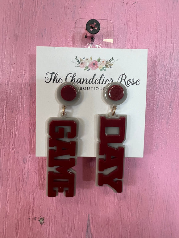 GAME DAY MAROON AND GREY STUD EARRINGS