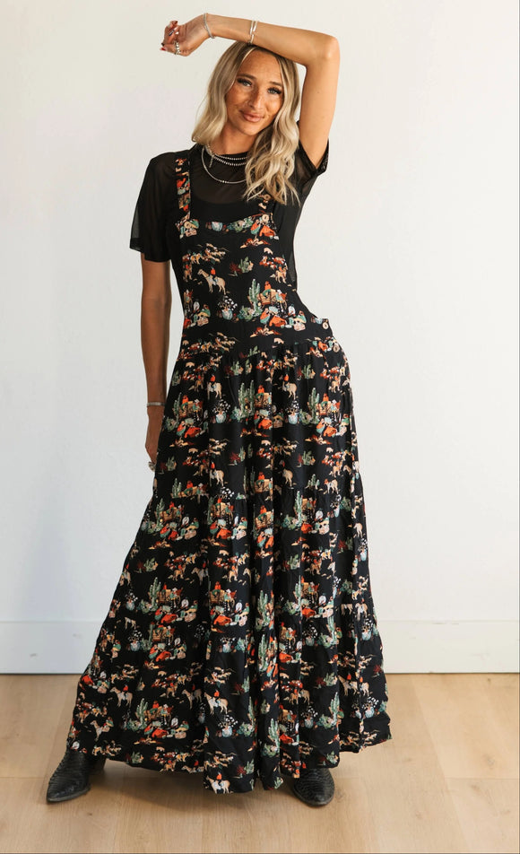 OVERALL RUFFLE ROMPER BLACK WAGON