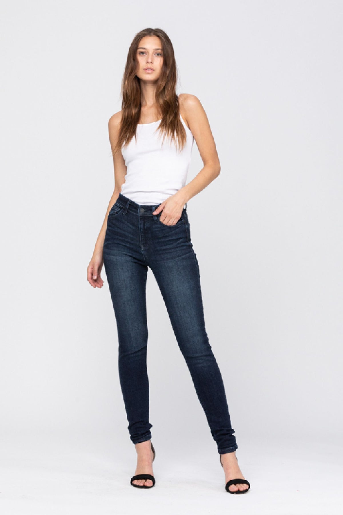 JUDY BLUE HIGH RISE SUPER DARK SKINNY 29.5" INSEAM - DARK STONE