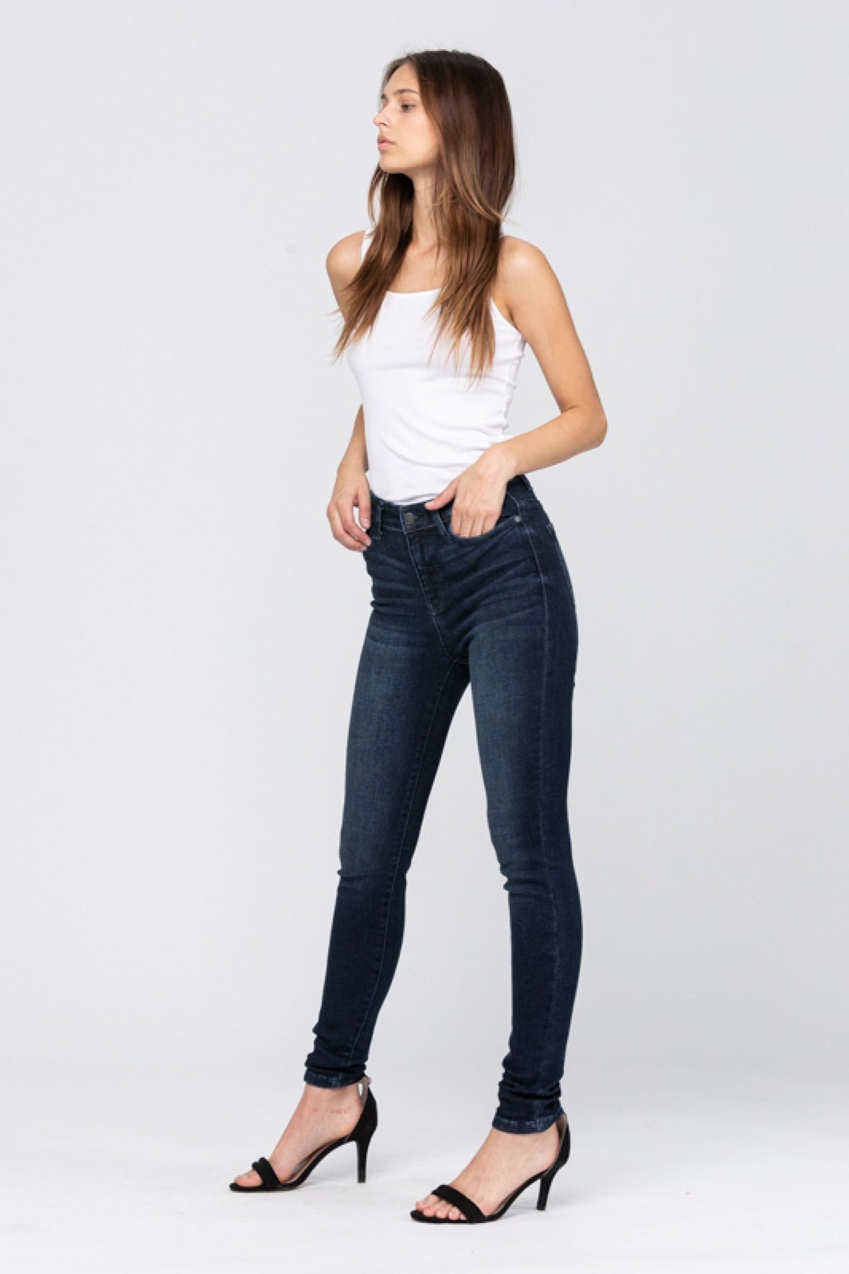 JUDY BLUE HIGH RISE SUPER DARK SKINNY 29.5" INSEAM - DARK STONE