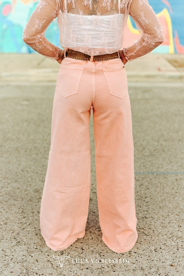 PINK STRETCH DENIM HIGH RISE TROUSER DISTRESSED JEANS (32IN INSEAM)