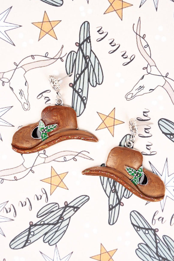 COWBOY HAT POINSETTIA EARRINGS