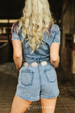 STONE VINTAGE WASH SHORT SLEEVE DENIM ROMPER