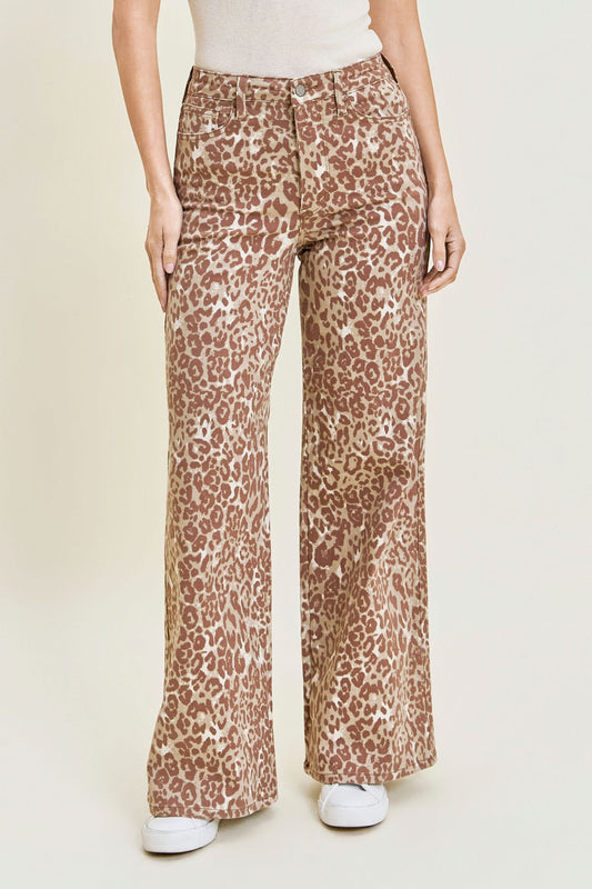 JUDY BLUE HIGH WAIST LUX RETRO WIDE WINTER LEOPARD JEANS