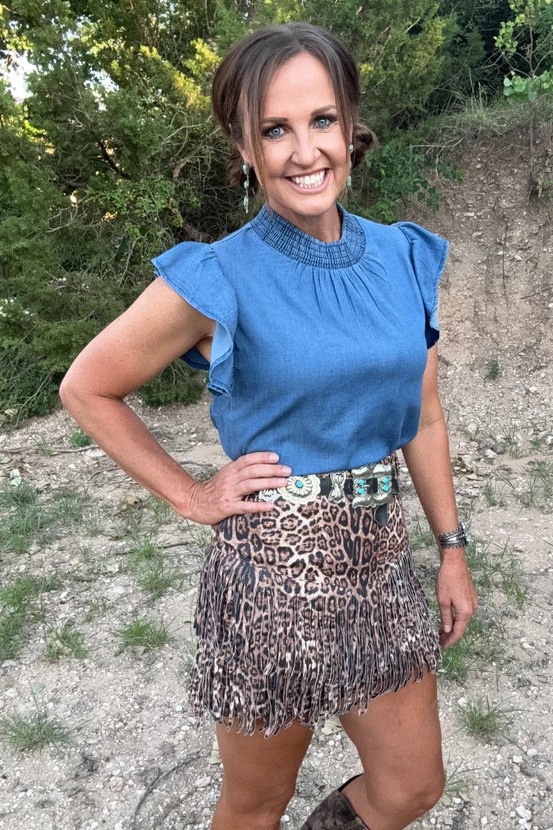 FORT WORTH FRINGE SKIRT - LEOPARD