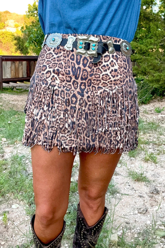 FORT WORTH FRINGE SKIRT - LEOPARD