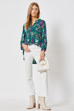 THE LIZZY FLORAL TOP - TEAL MULTI