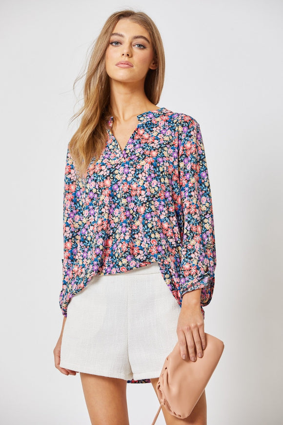 THE LIZZY FLORAL TOP - BLACK MULTI