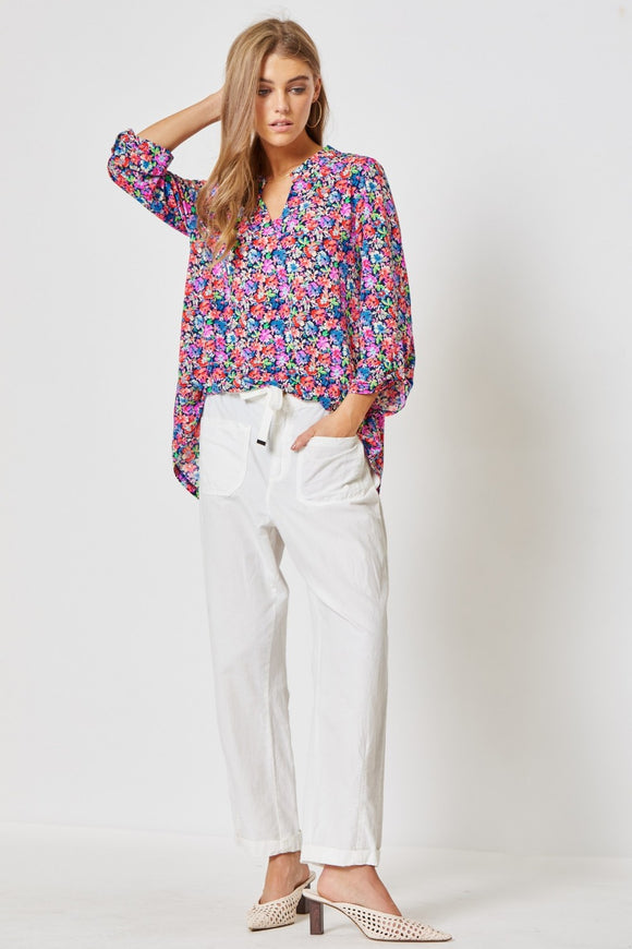 THE LIZZY FLORAL TOP -NAVY MULTI