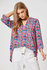 THE LIZZY FLORAL TOP -NAVY MULTI