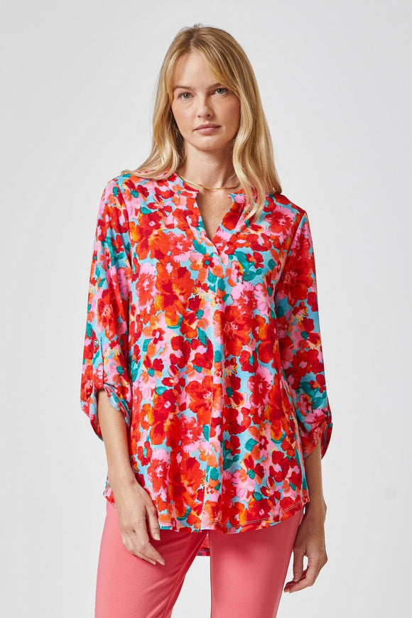 THE LIZZY FLORAL TOP - RED MIX