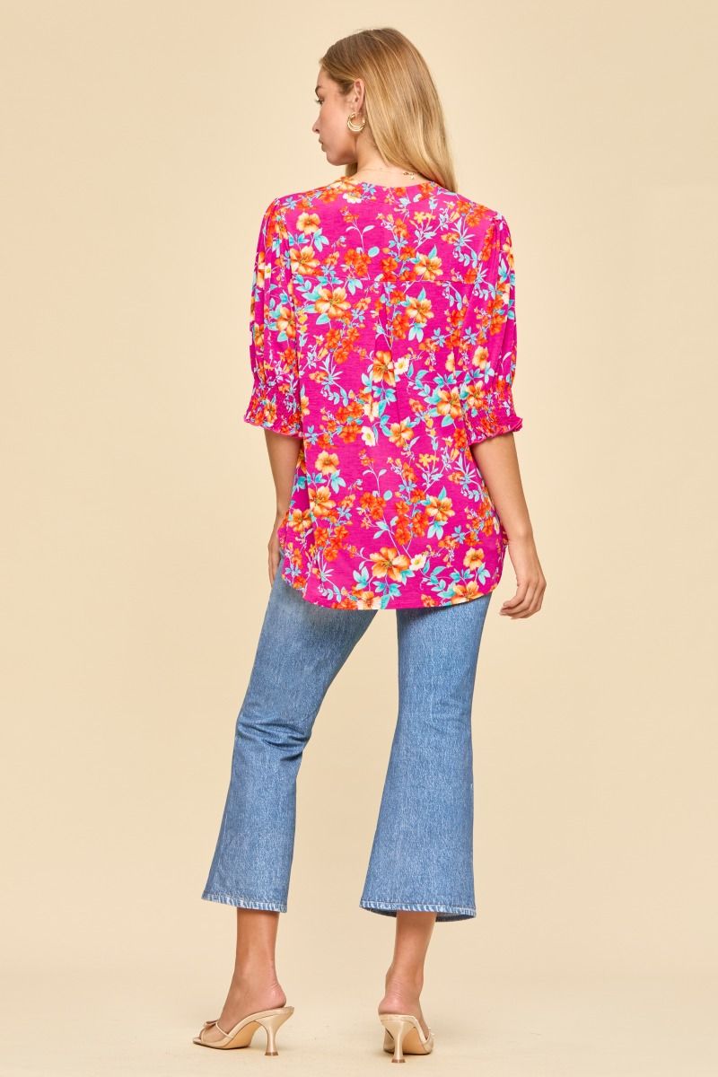 THE LIZZY SMOCKED TOP - HOT PINK