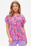 SPLIT NECKLINE DOLMAN SLEEVES TOP - PINK MULTI