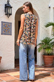 SPLIT NECKLINE COLORFUL TANK - BLACK