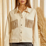 CREAM UTILITY JACKET WITH FRONT FRINGE