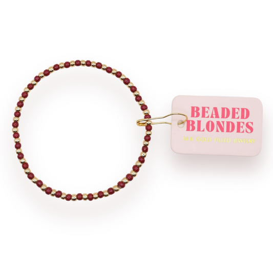 Beaded Blondes Maroon Demi 6.75" Bracelet On Gold