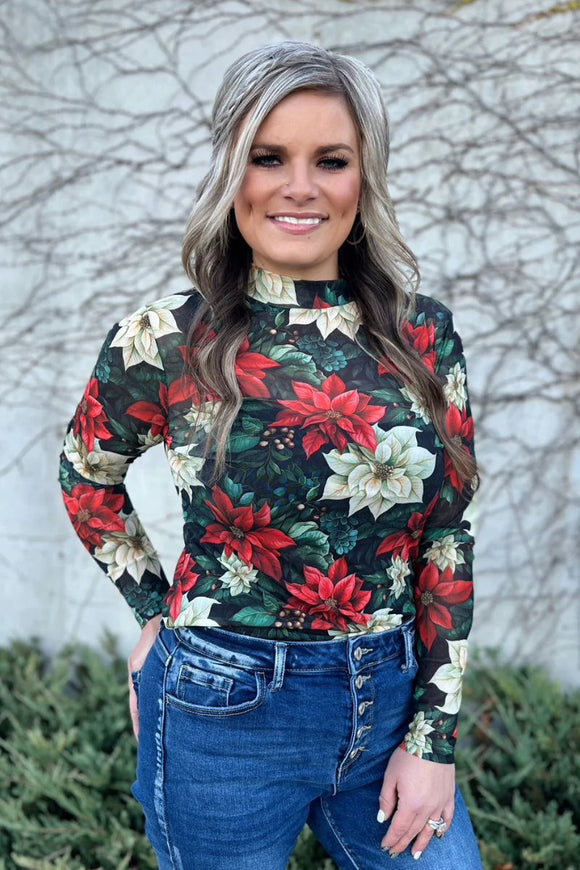 MEET ME UNDER THE POINSETTIA MESH TOP