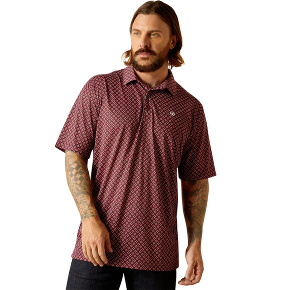 ARIAT MENS ALL OVER PRINT POLO - DARK REDWOOD
