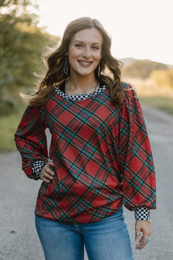 MERRY AND CHECKED TOP