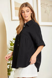 BUTTON DOWN BABY DOLL TOP - BLACK