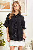 BUTTON DOWN BABY DOLL TOP - BLACK