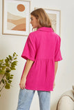BUTTON DOWN BABY DOLL TOP - HOT PINK