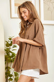 BUTTON DOWN BABY DOLL TOP - MOCHA