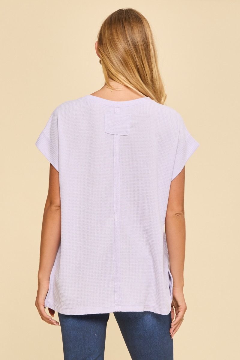 ROUND NECKLINE DOLMAN TOP WITH POCKET - LILAC MIST
