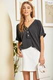 DOLMAN SLEEVES BUTTON CLOSURE TOP - CHARCOAL